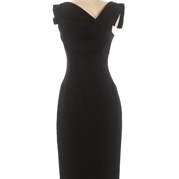 Size 6 Black Halo Belted Classic Jackie O Midi Dress - Picture 13 of 13